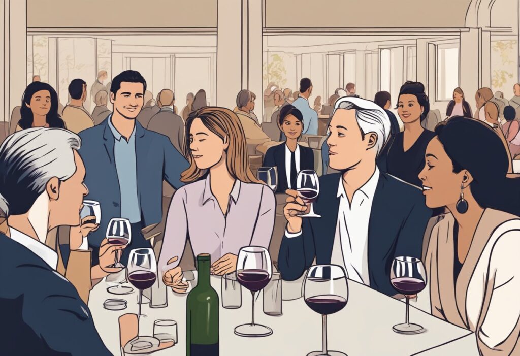 A group of people drinking wine in a restaurant.