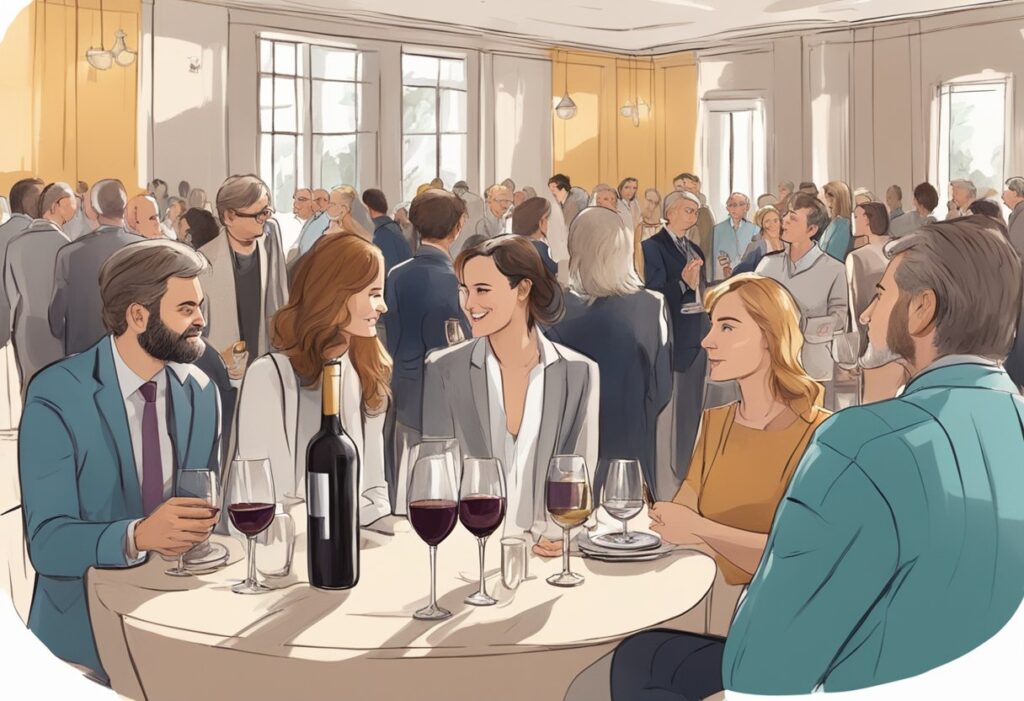 An illustration of a group of people in a room.