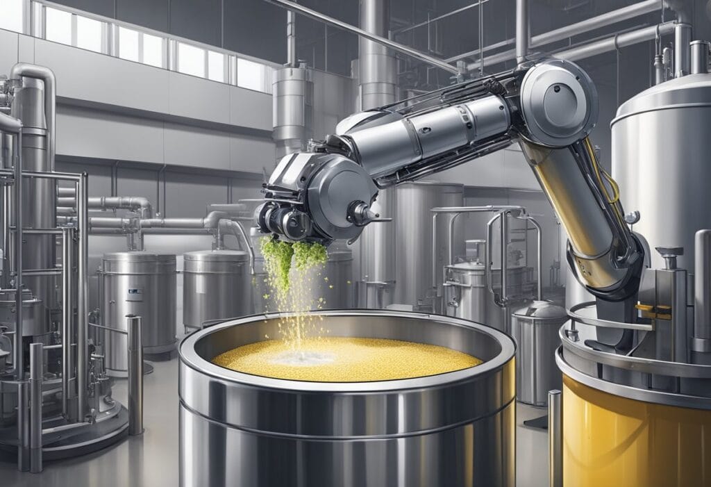 A robot is pouring a liquid into a container.