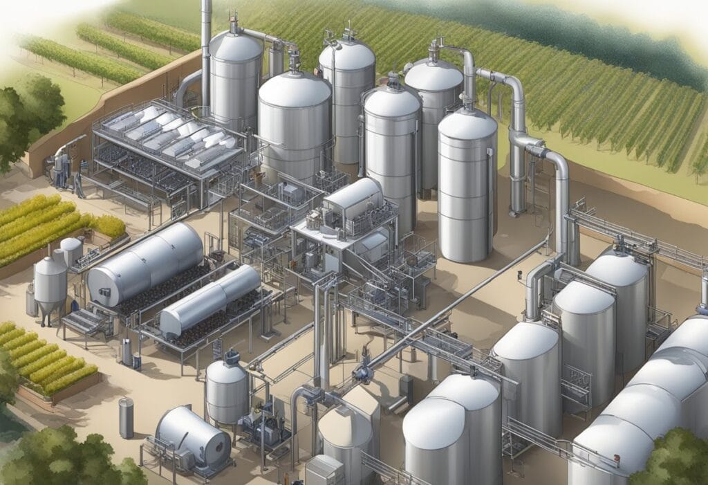 An illustration of an oil refinery.