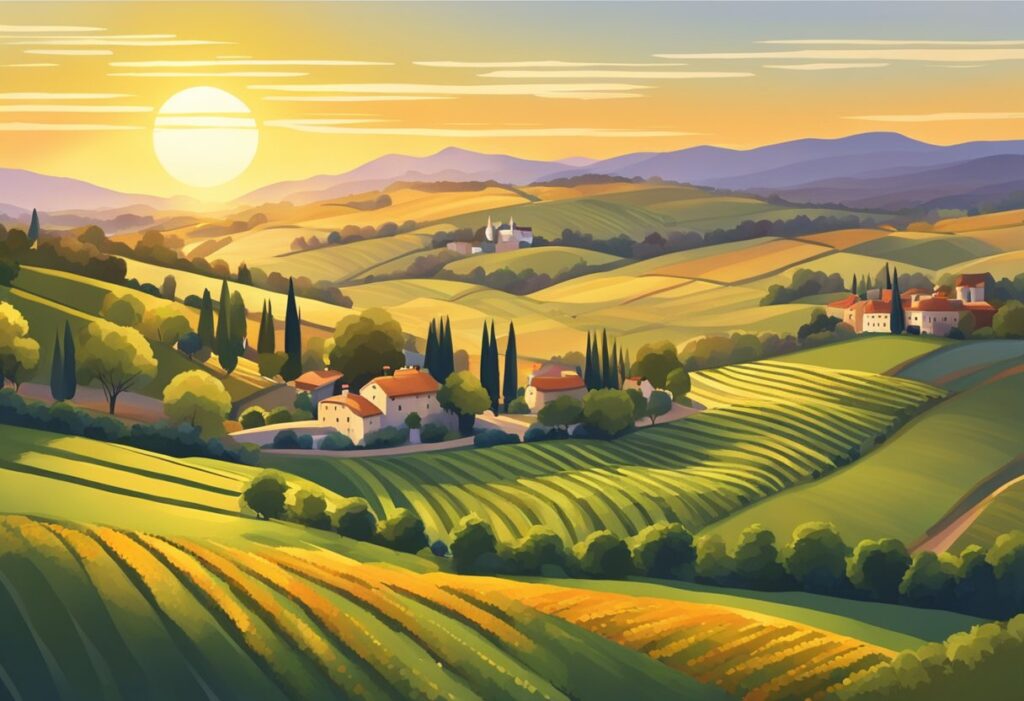 A painting of a landscape in tuscany.