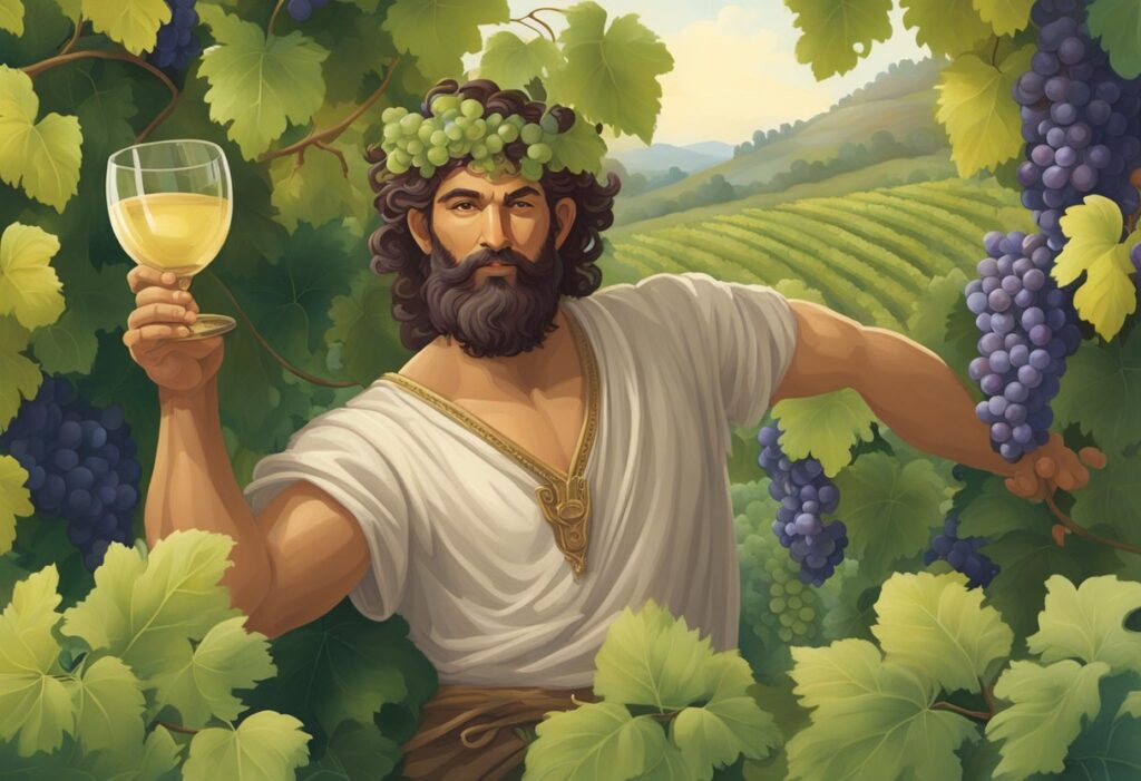 A man holding a glass of wine in front of a vineyard.