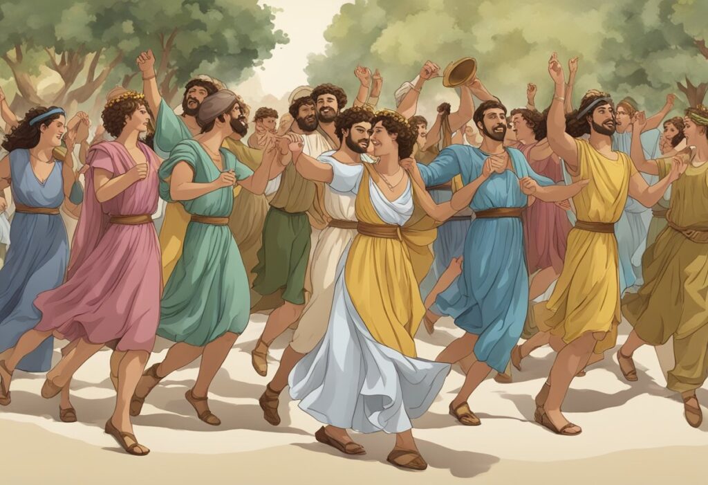 An illustration of a group of people dancing.