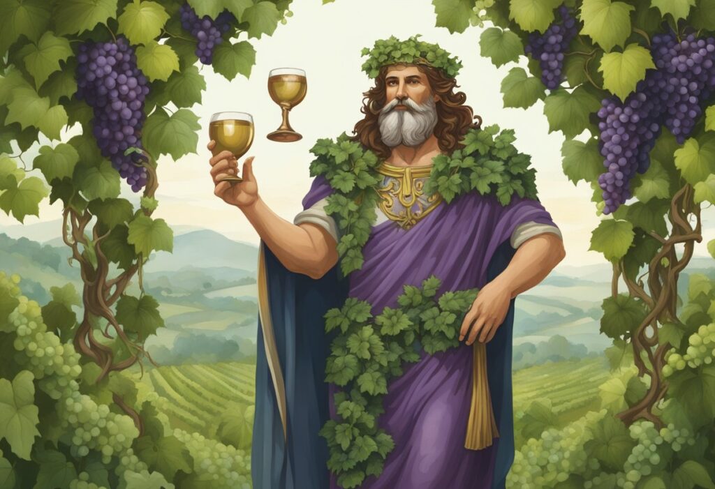 A man holding a glass of wine in front of a vineyard.