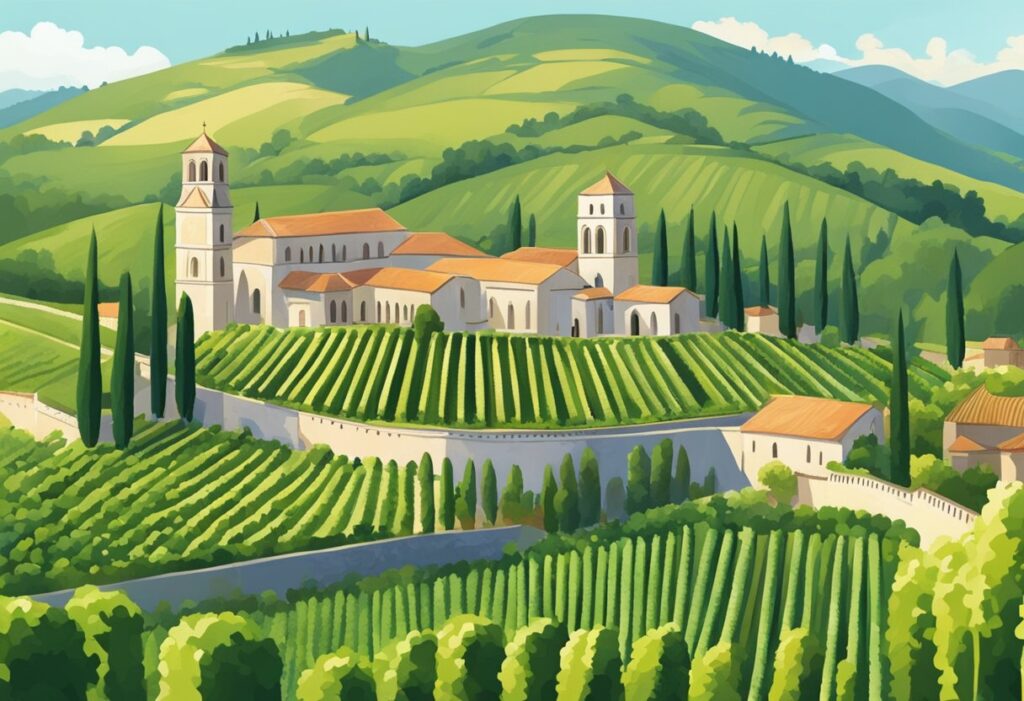 An illustration of a vineyard in italy.