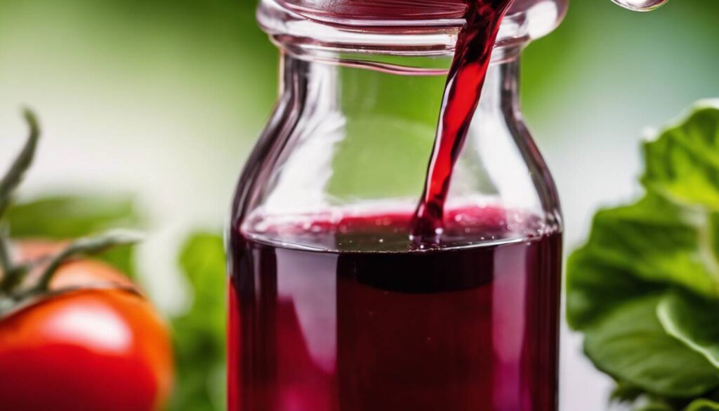 A bottle of red wine is being poured into a glass.