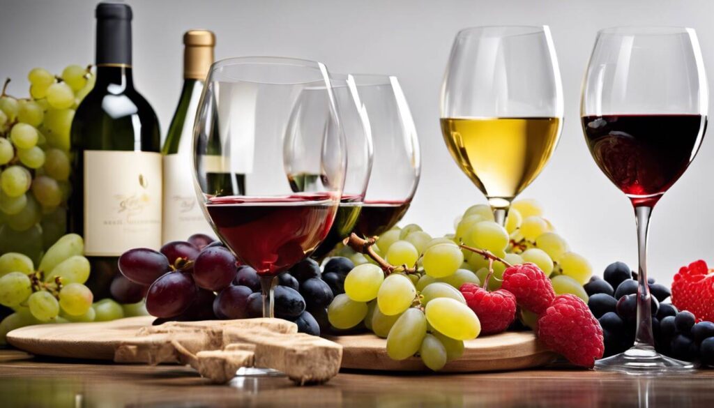 A group of wine glasses and grapes on a table.