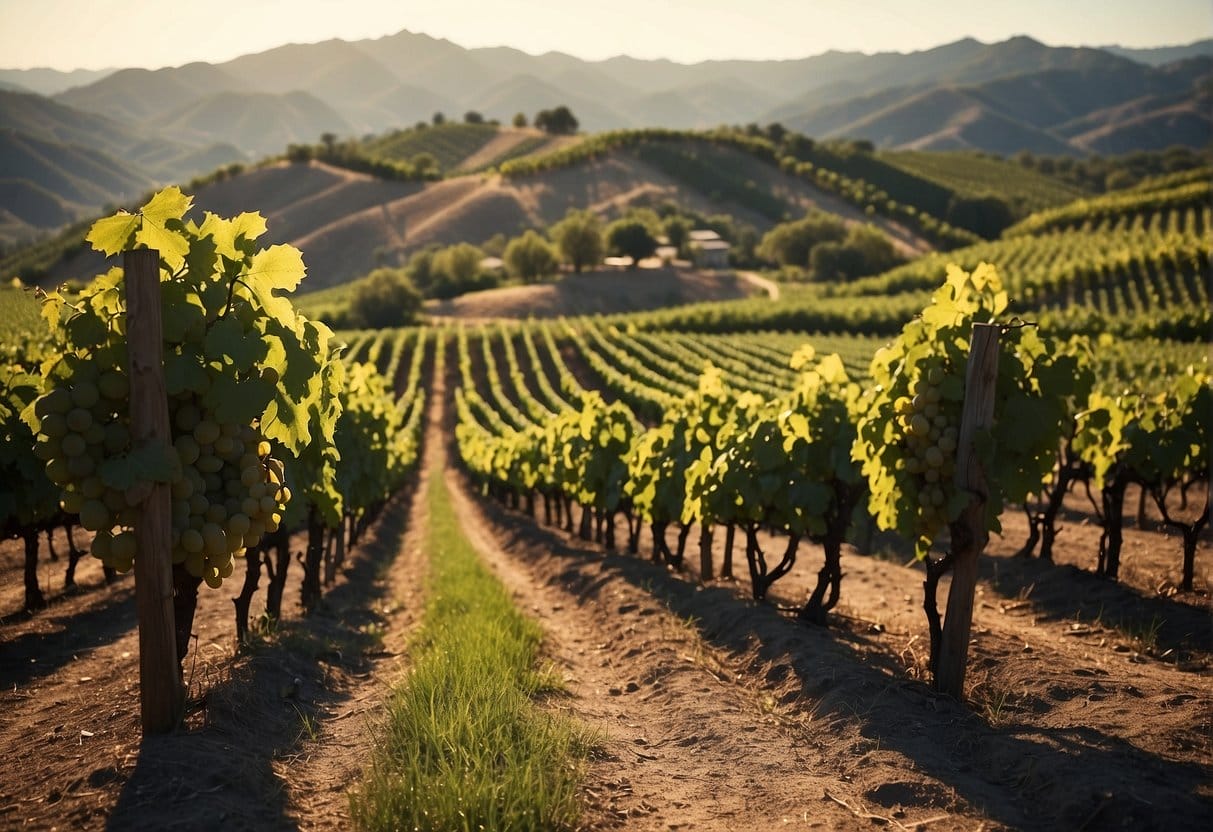 A vineyard located in the San Antonio Valley Wine Region, with breathtaking views of mountains in the background.