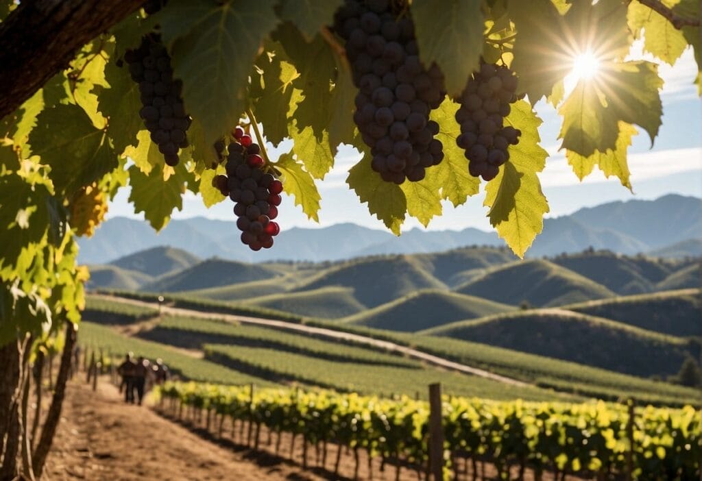 A vineyard in the Limarí Valley Wine Region with many rows of green plants.