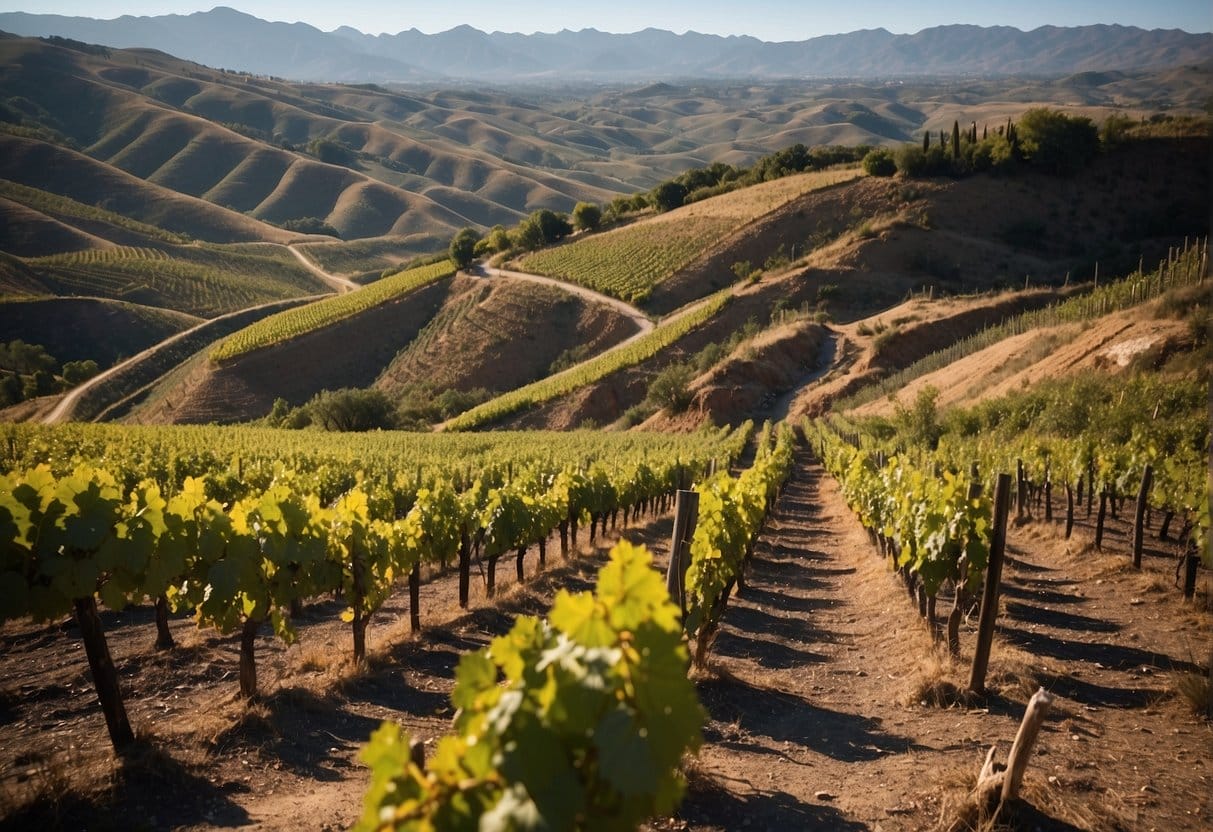 A vineyard in the Limarí Valley Wine Region, set against a breathtaking backdrop of mountains.