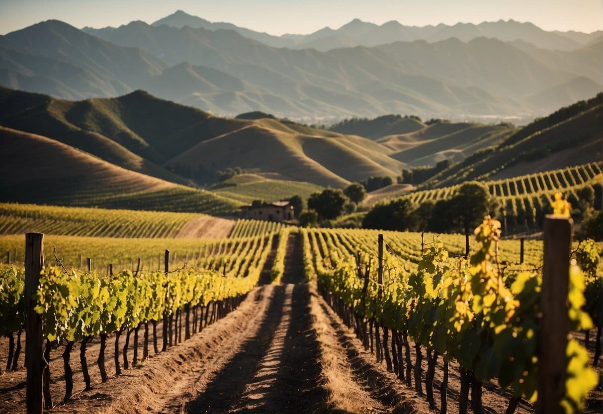 The Limarí Valley Wine Region showcases a picturesque vineyard with stunning mountains in the background.