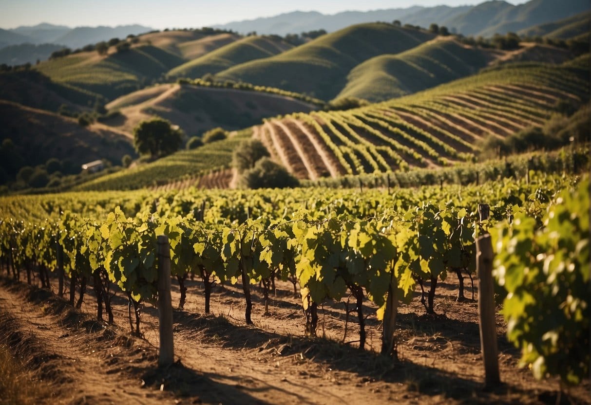 A picturesque vineyard in the Limarí Valley Wine Region, with rolling hills as the scenic backdrop.