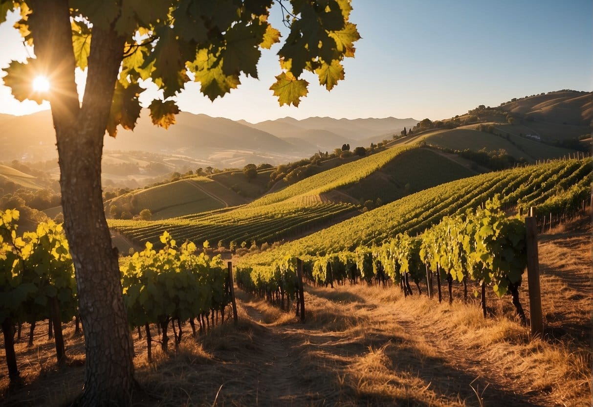 The sun is setting over a vineyard in the Limarí Valley Wine Region.