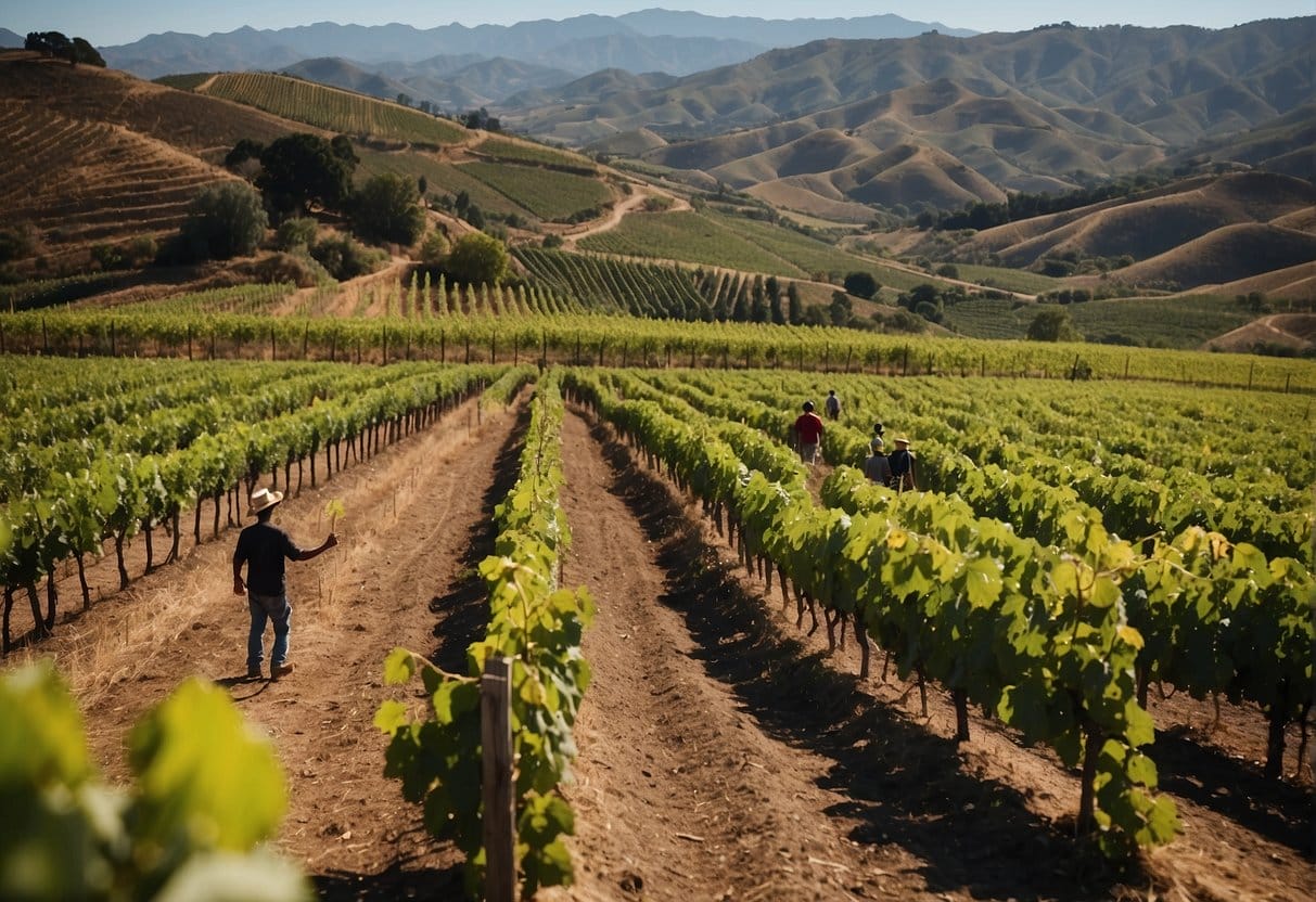 A group of people walking through the beautiful vineyards of Bío-Bío, one of Chile's renowned wine regions.