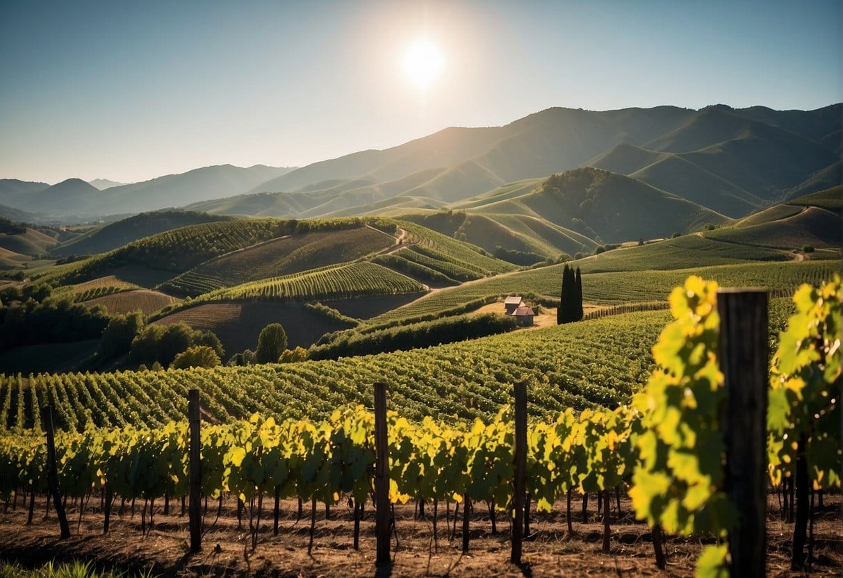 A picturesque vineyard nestled in the Bío-Bío Wine Region mountains.