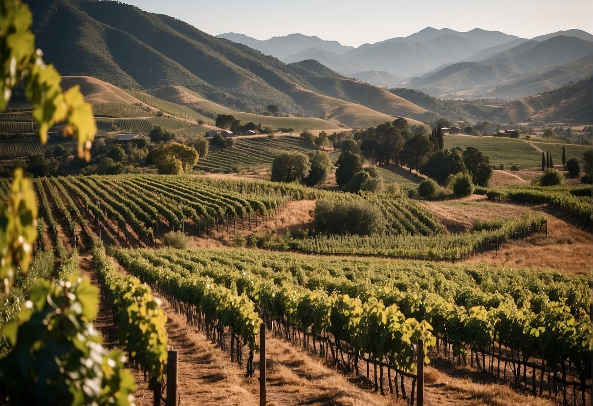 The picturesque Itata Valley Wine Region showcases lush vineyards against a stunning mountainous backdrop.