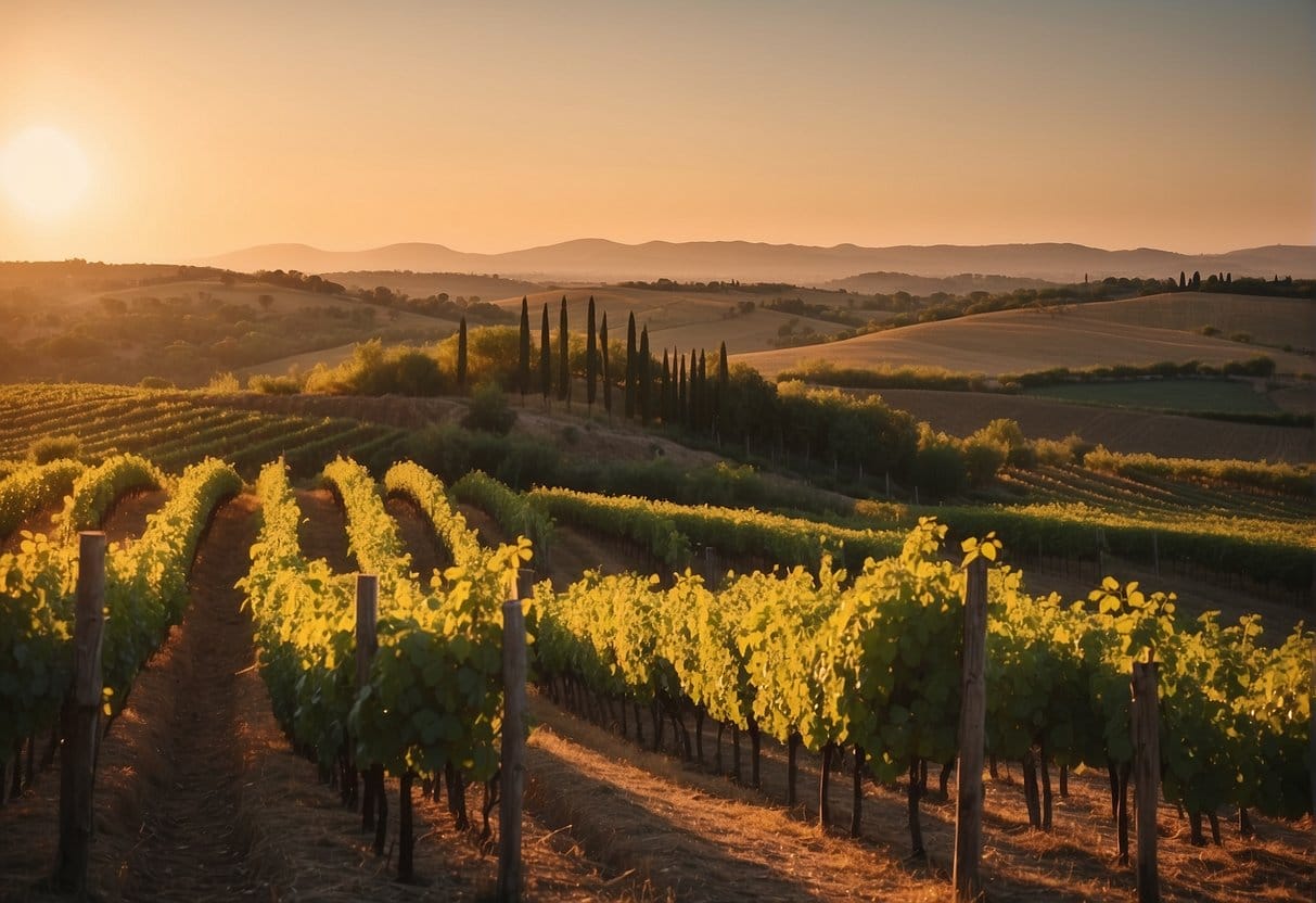 A sun-drenched vineyard nestled in one of the exquisite wine regions in Italy.