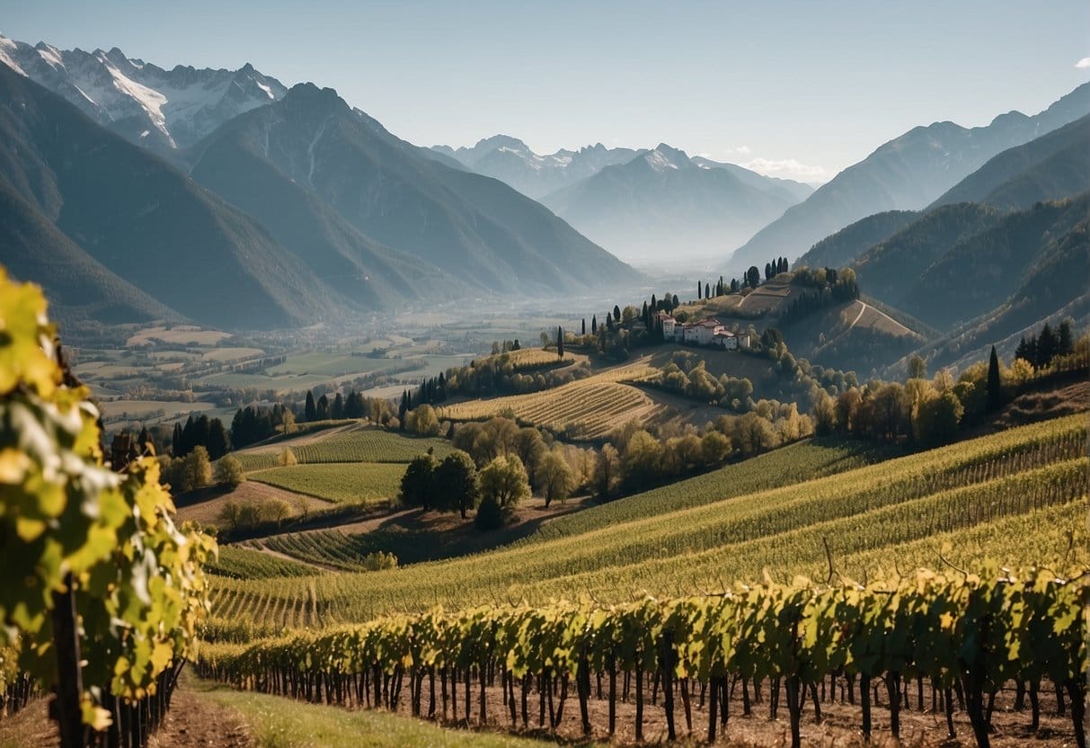 A vineyard in italy with mountains in the background.