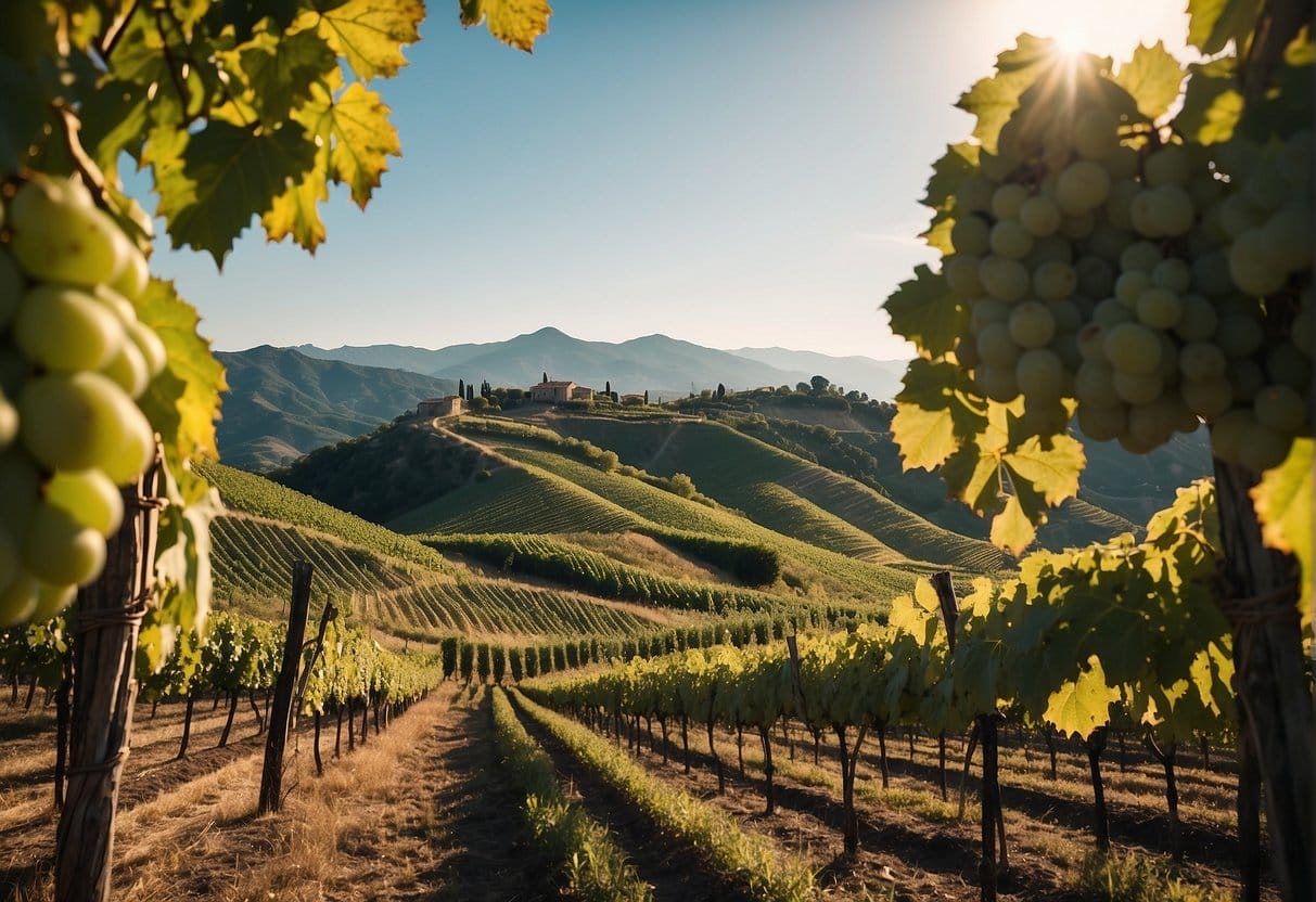 A picturesque vineyard nestled among the stunning mountains of one of the renowned wine regions in Italy.