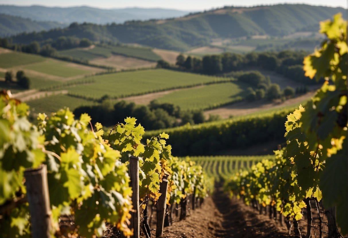 Located in the picturesque Piedmont Wine Region, this vineyard showcases rows of vines against a stunning backdrop of rolling hills.