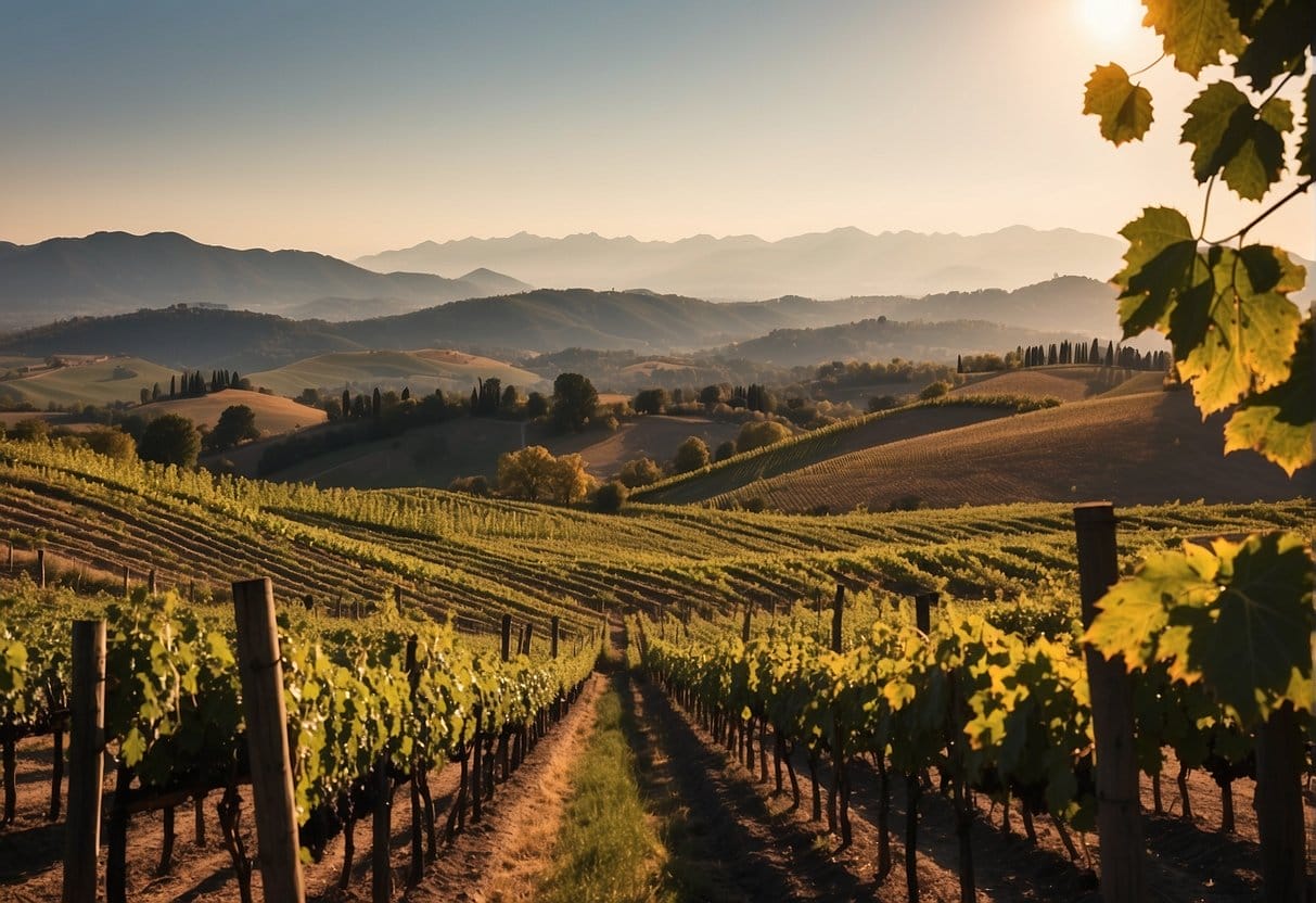 A picturesque vineyard, nestled amidst the enchanting backdrop of mountains.