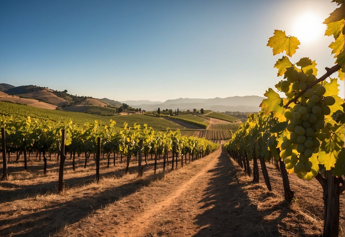 A scenic vineyard in Piedmont Wine Region, nestled amidst majestic mountains.