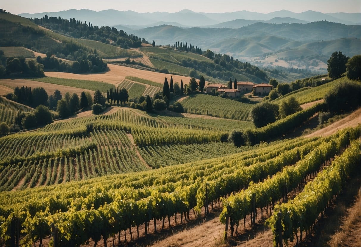 A view of vineyards in Italy showcasing the Piedmont Wine Region.