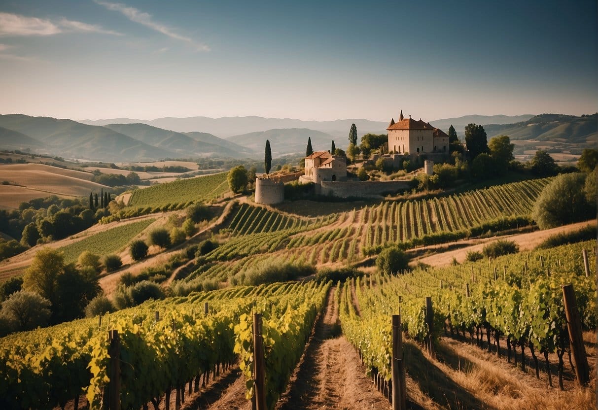 A vineyard and castle in the Veneto Wine Region, Italy.