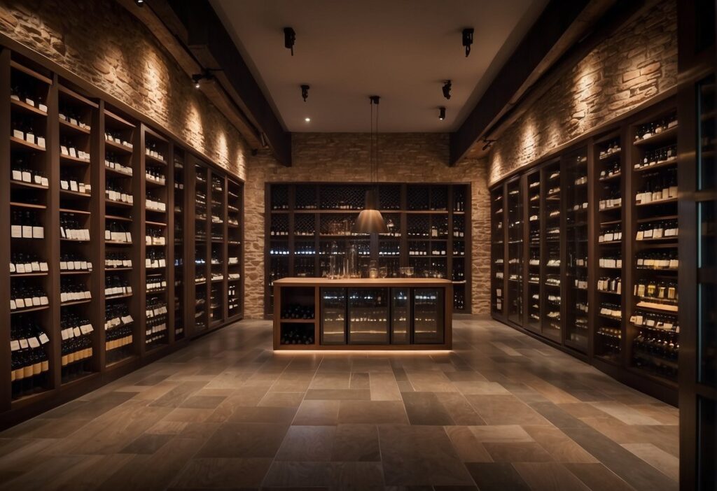 A wine cellar with many bottles of wine.