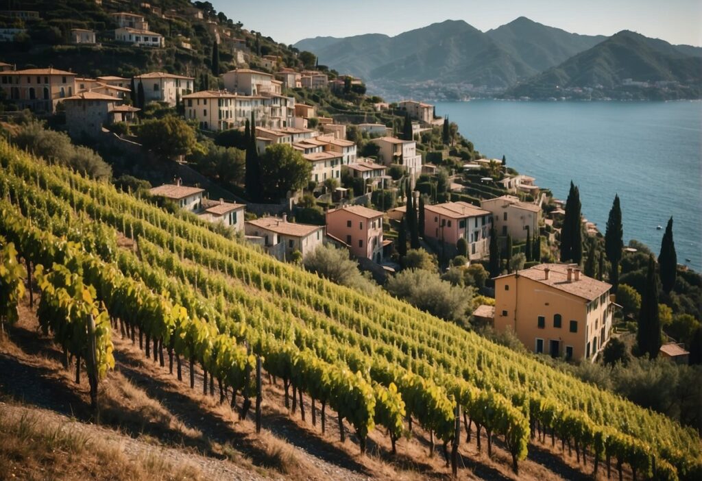 A vineyard in the Liguria Wine Region, perched on a hillside with breathtaking views of the sea.