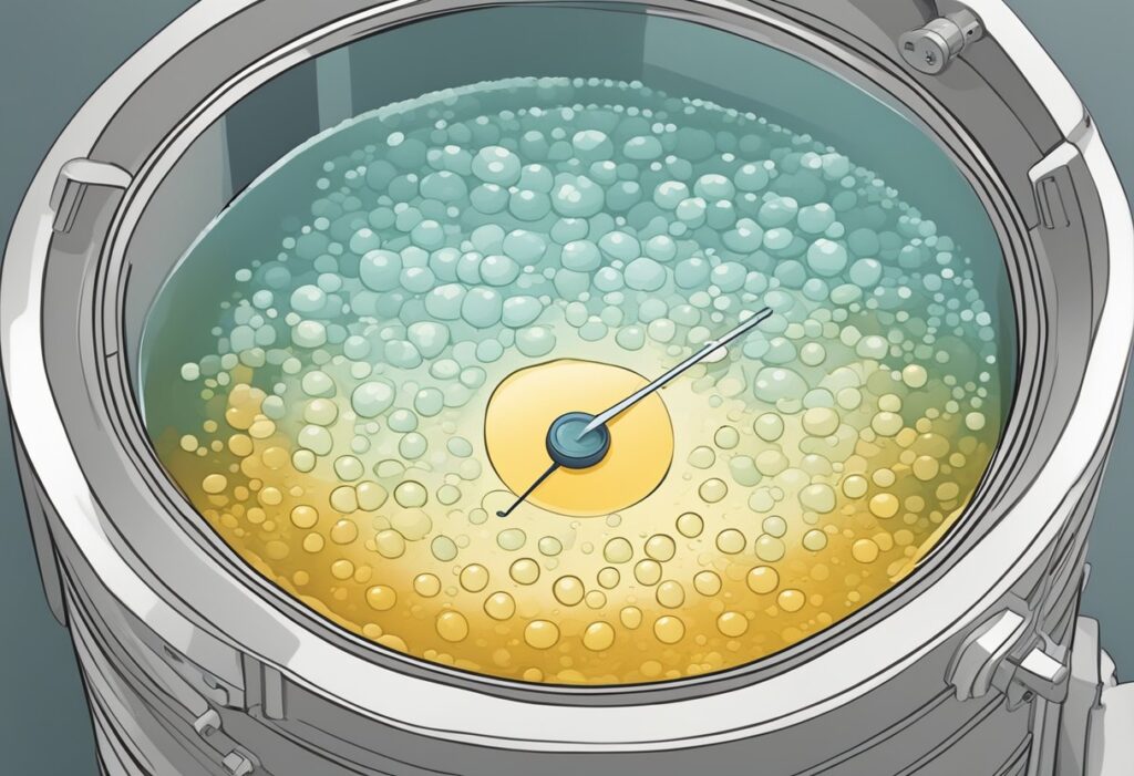 An illustration of a tank with temperature-controlled fermentation bubbles.