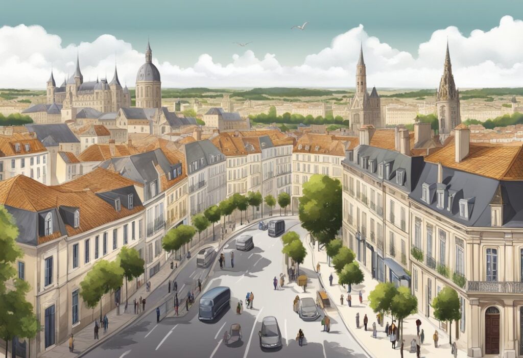 An illustration of a city street in france.