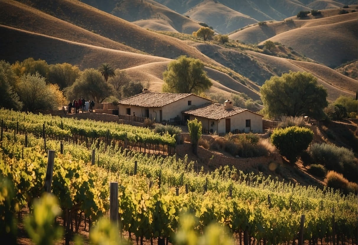 A picturesque vineyard in the Colchagua Valley Wine Region with a charming house nestled in the hills.