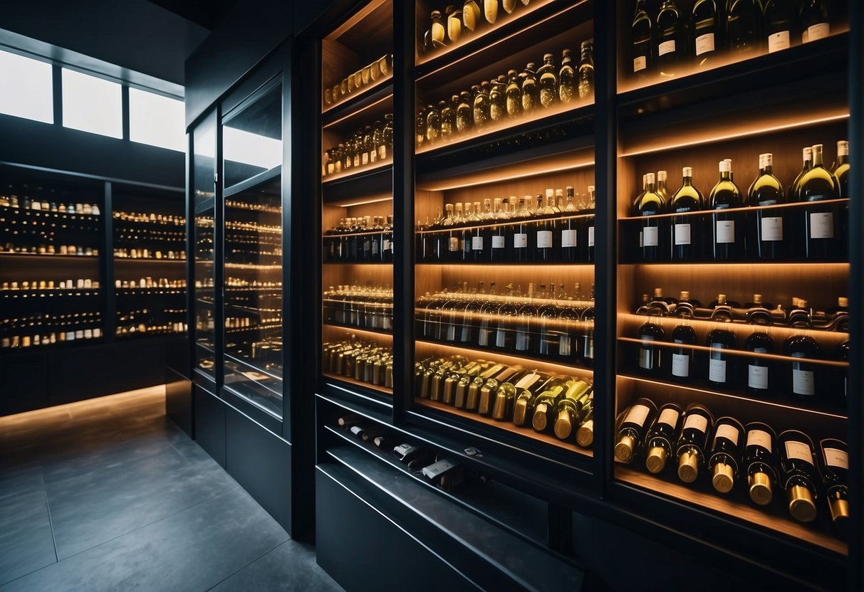 A futuristic wine cellar with automated shelves storing rare and valuable wine bottles