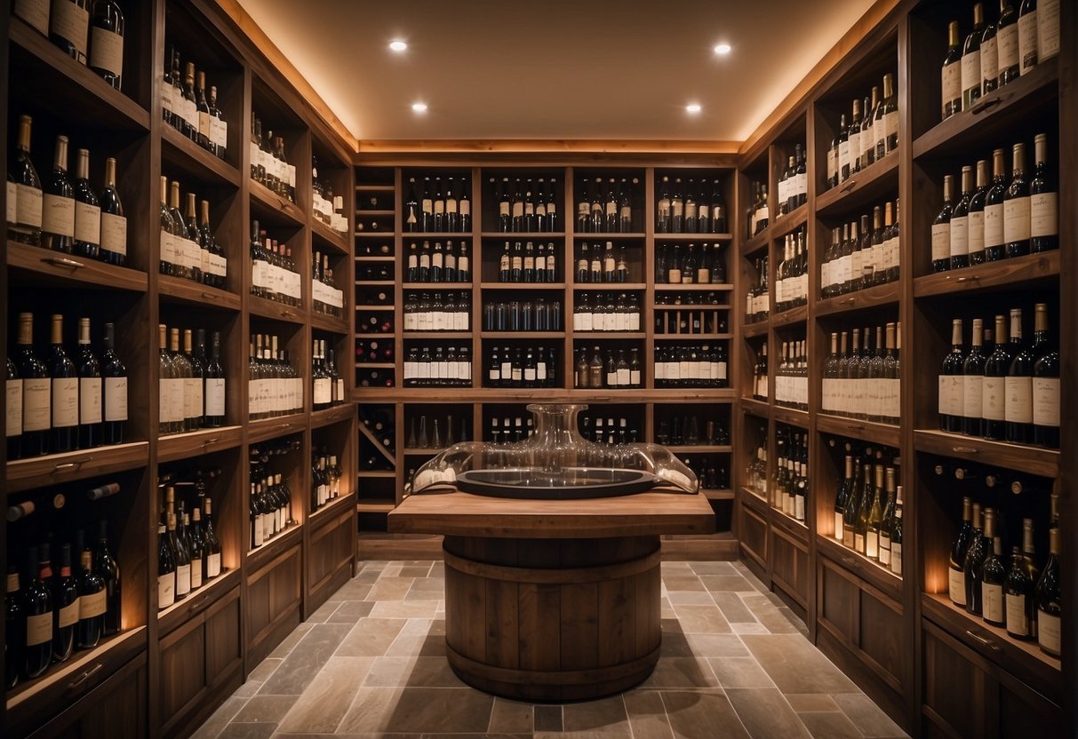 A well-organized wine cellar with labeled shelves and a digital inventory system for easy access and management