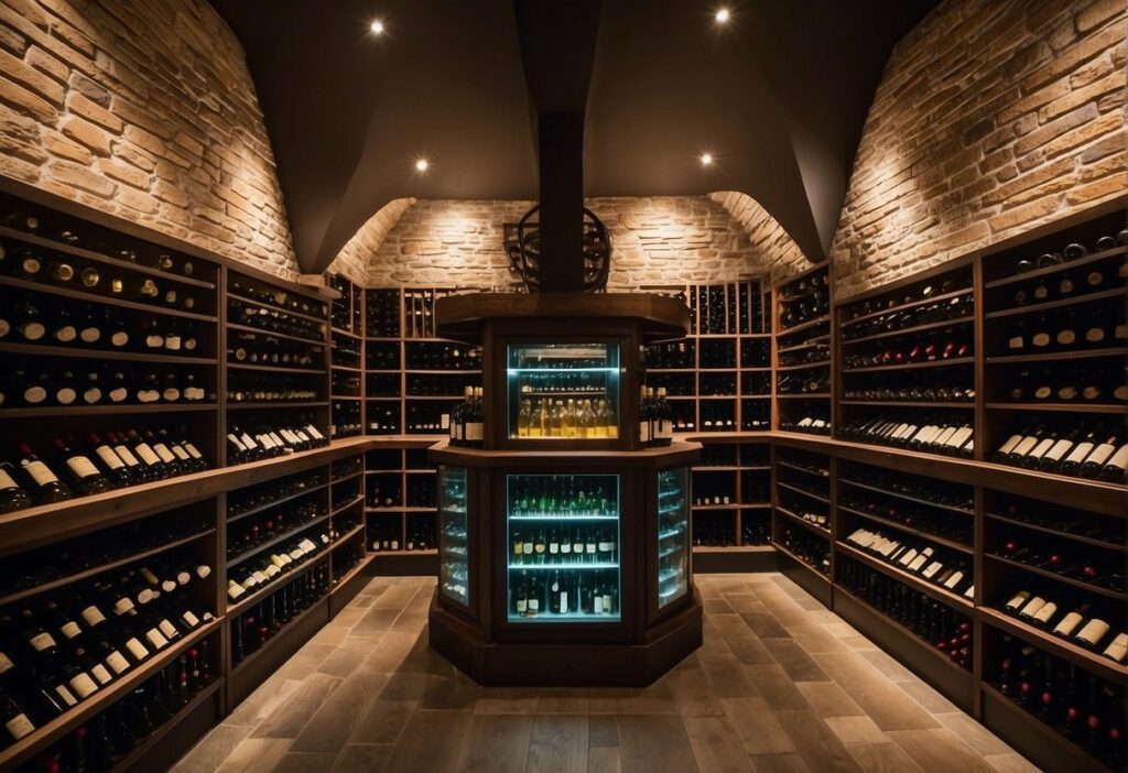 A wine cellar with many bottles of wine.