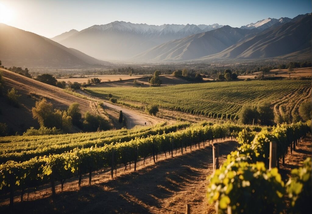 A vineyard in new zealand with mountains in the background.