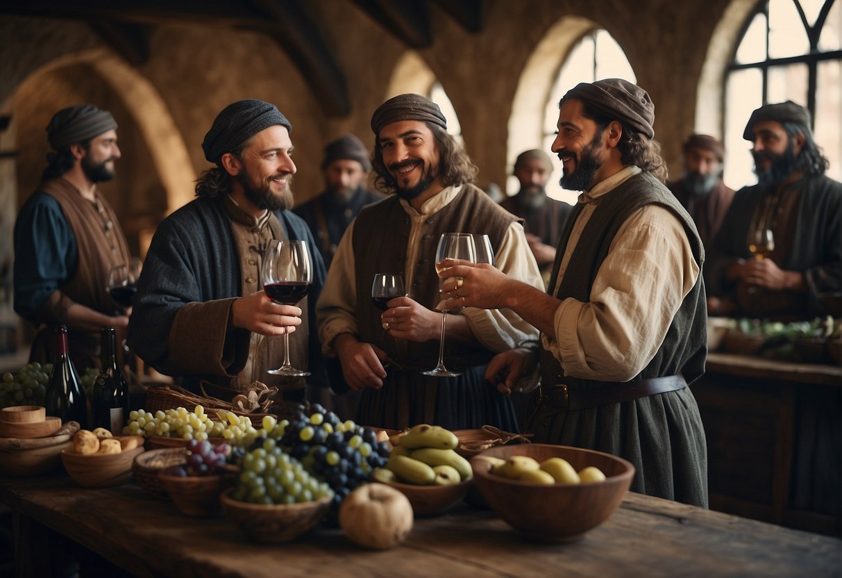 Medieval merchants trade wine under strict laws, shaping economy