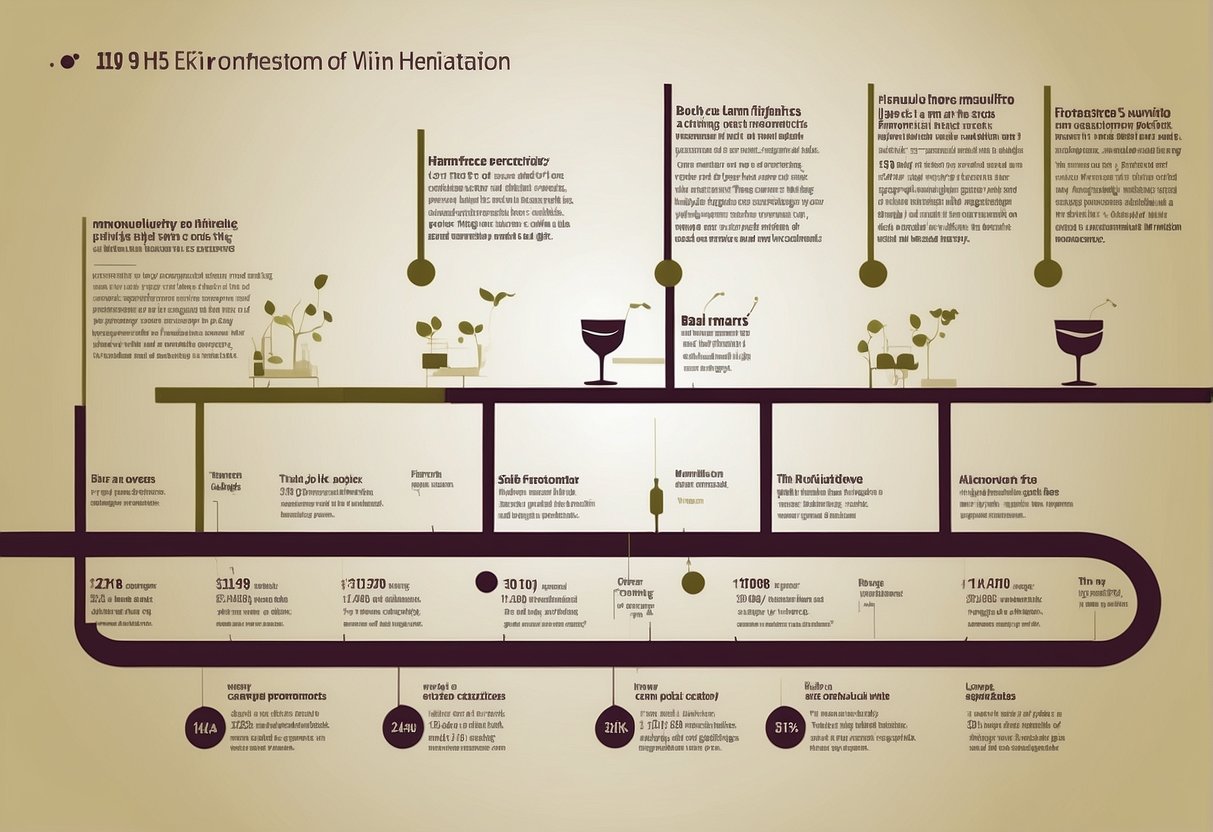 A timeline showing the evolution of wine legislation, with changing environmental and economic policies influencing the industry