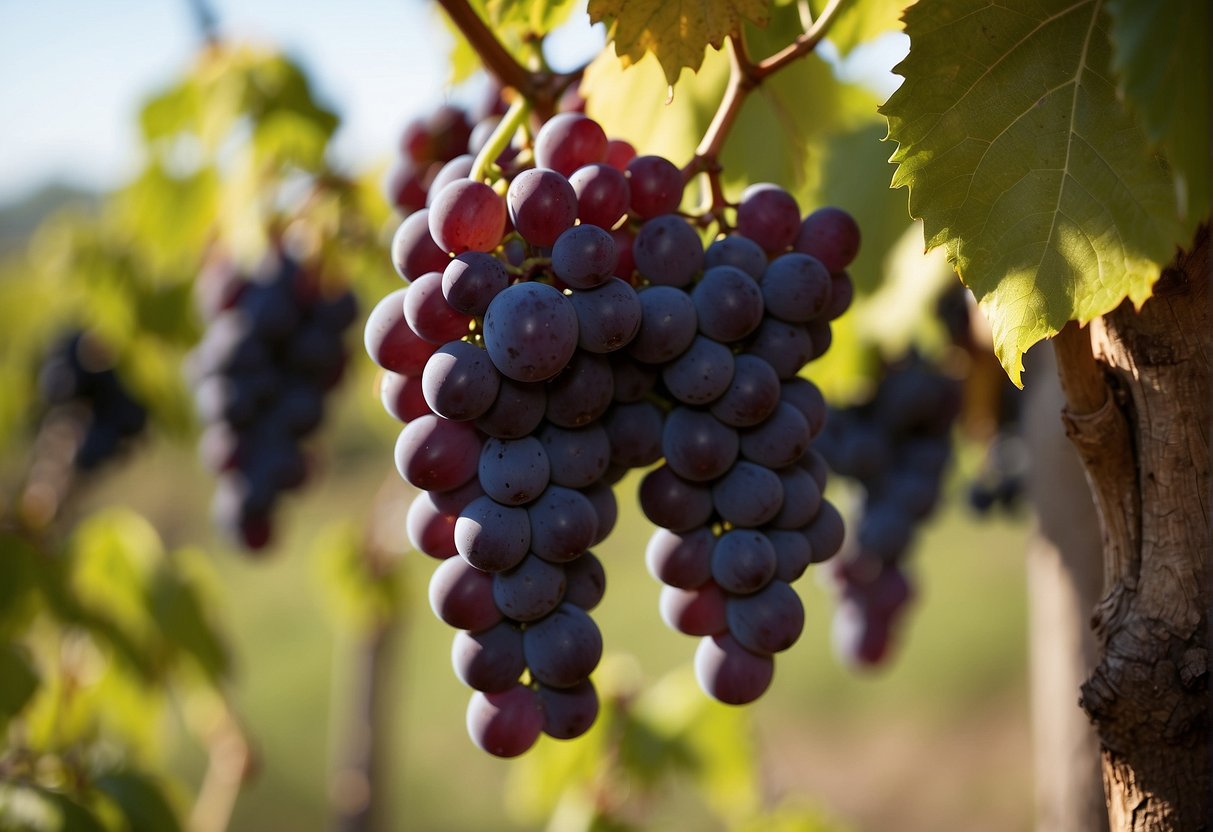 Ripe wine grapes on a vine, free from pests or disease