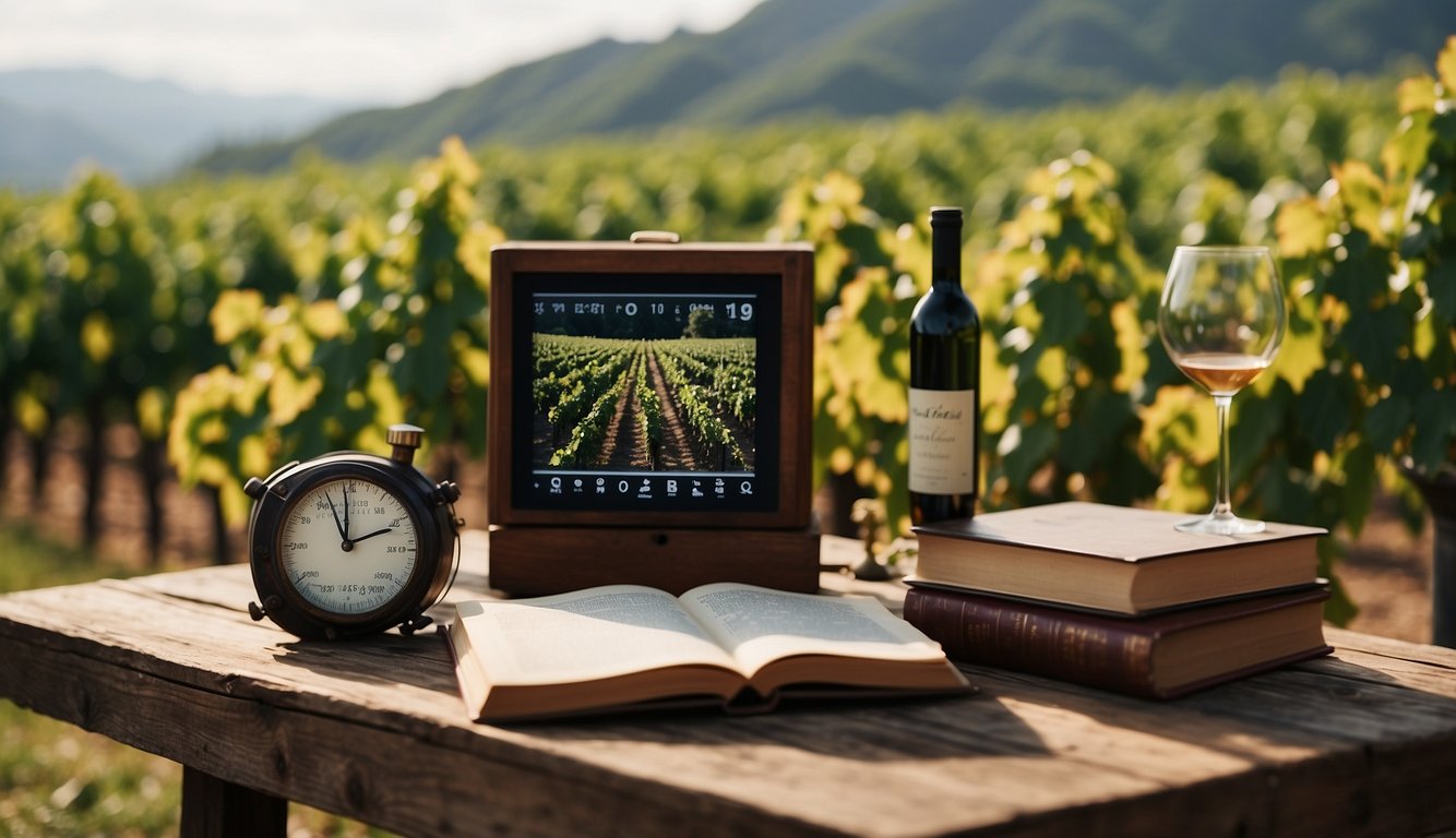 Vineyards with scientific instruments and books, from Renaissance to Enlightenment