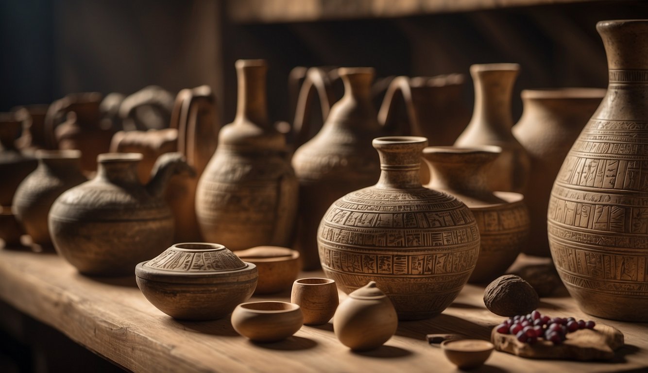 Ancient Mesopotamian artifacts depict wine production, storage, and consumption, showcasing its integral role in society