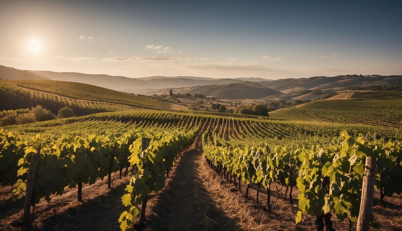 A vineyard with traditional methods being replaced by scientific tools and techniques during the Enlightenment