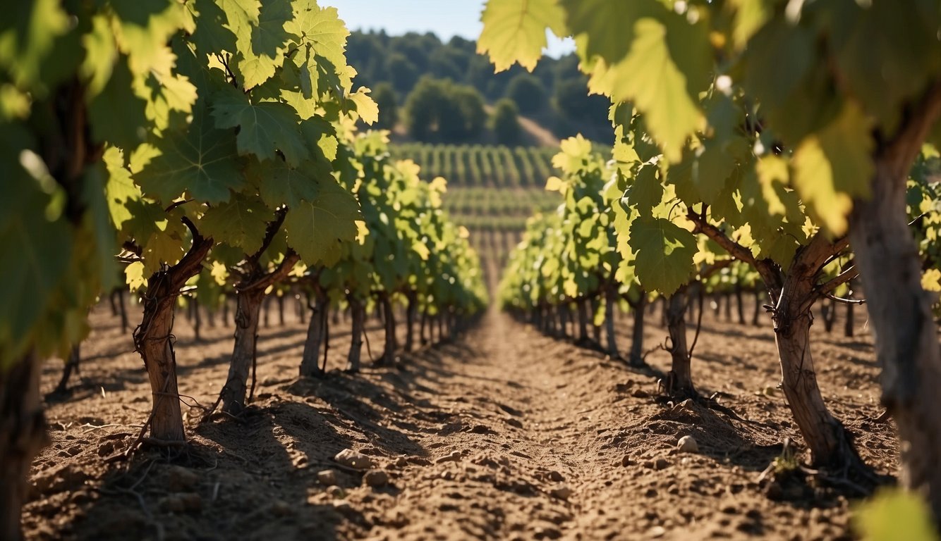 Vineyard landscape with old and new grapevines, showing effects of phylloxera, Franco era, and modern innovations