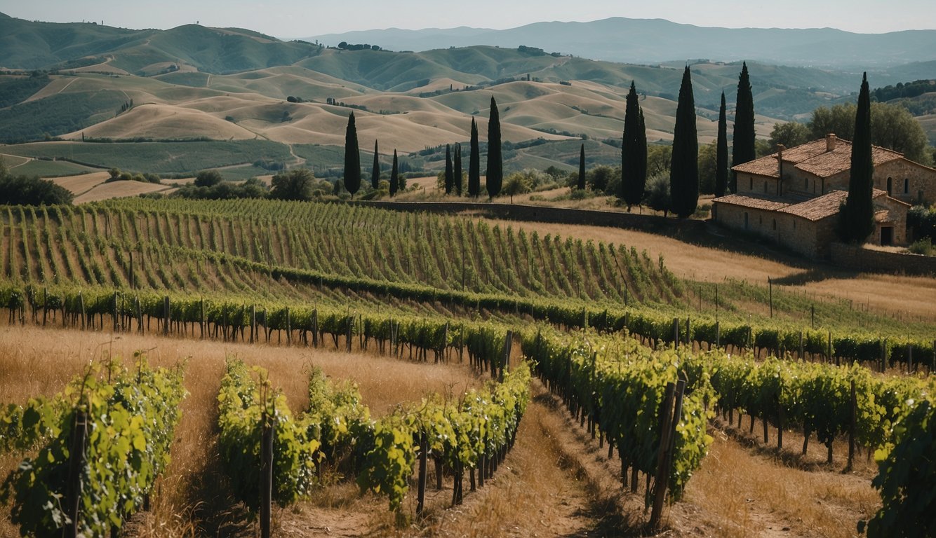 Rolling hills of Tuscany adorned with vineyards and historic art, from Etruscan ruins to Renaissance masterpieces