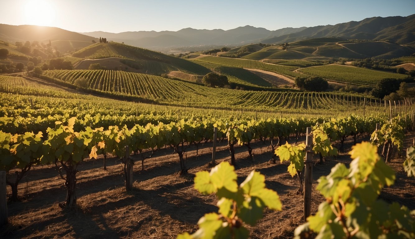 Vineyards spanning continents, with grapevines stretching across diverse landscapes. Winemaking equipment and barrels dotting the scene, showcasing the global spread of viticulture