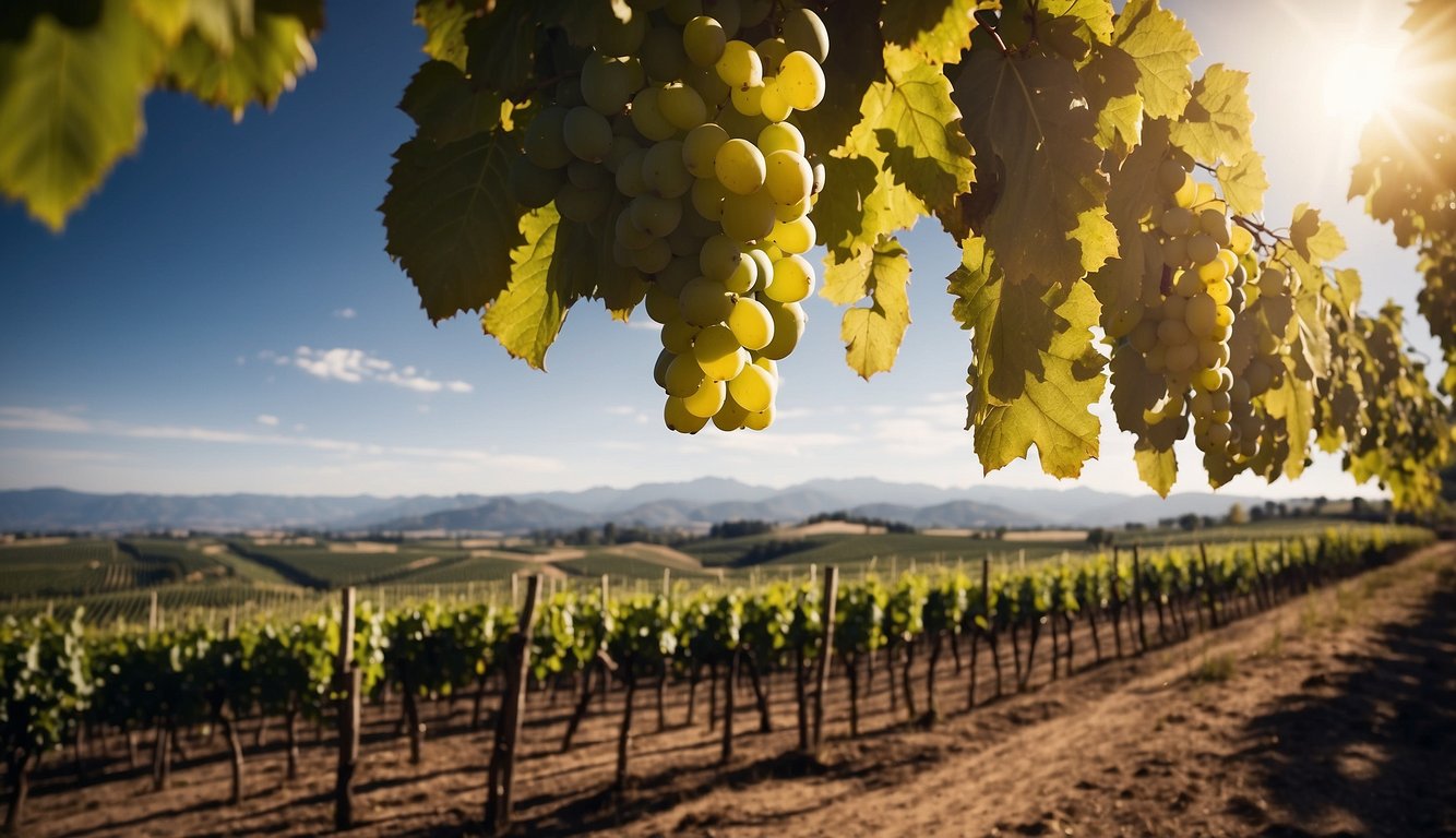 Vineyards spreading across continents, with labels indicating key wine regions and historical milestones