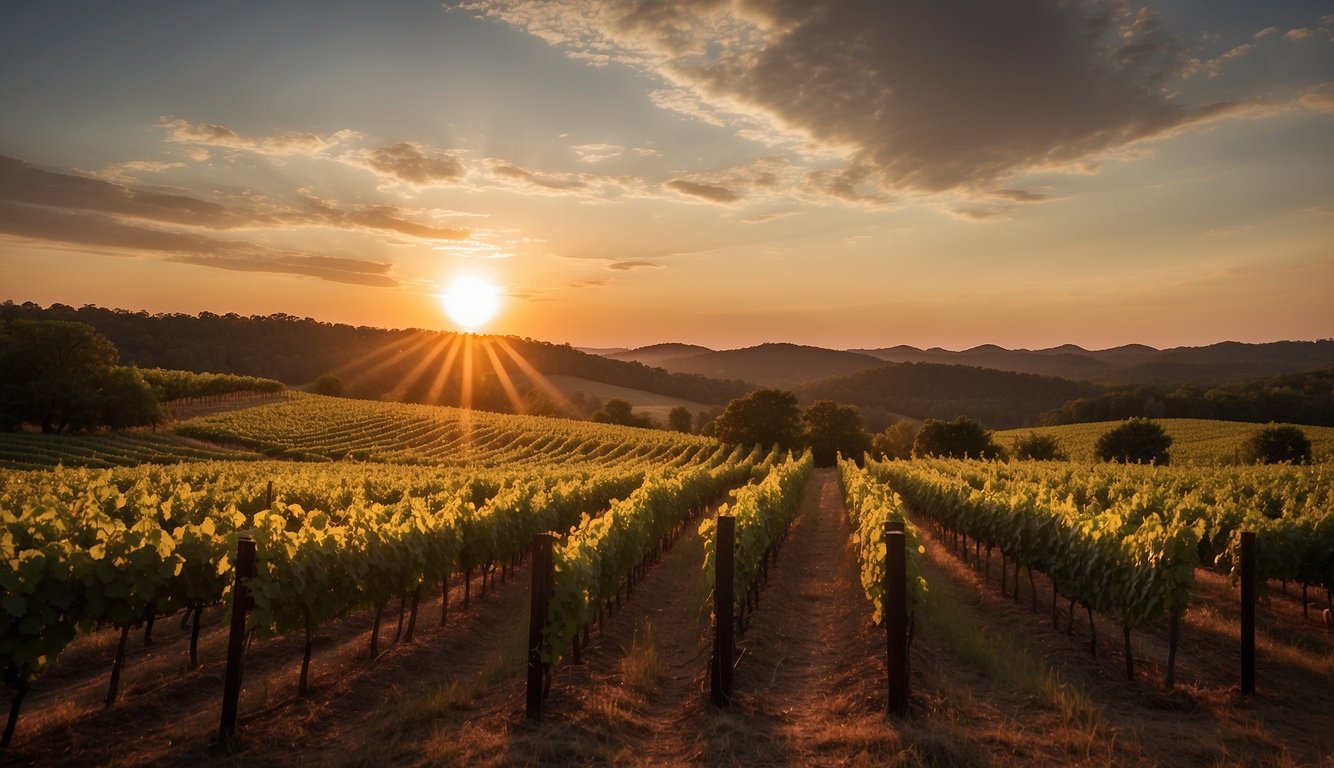 The sun sets over the rolling hills of Habersham Vineyards & Winery, casting a warm glow on the lush grapevines. The tasting room beckons visitors to sample the 10 best wines in Georgia