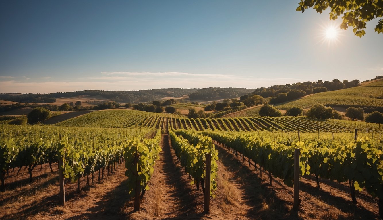 Lush vineyards sprawl across rolling hills at ShelaLara Winery, with grapevines basking in the warm Rhode Island sun