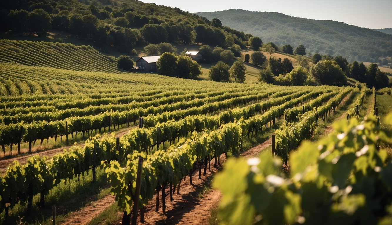 Lush green vineyard rows stretch across rolling hills at Turtle Creek Winery, Massachusetts' top-rated vineyard